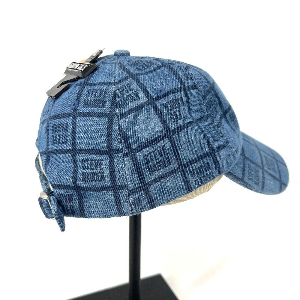 Steve‎ Madden Dark Denim Baseball Hat Womens Multi-Logo Strapback Hat Blue NWT